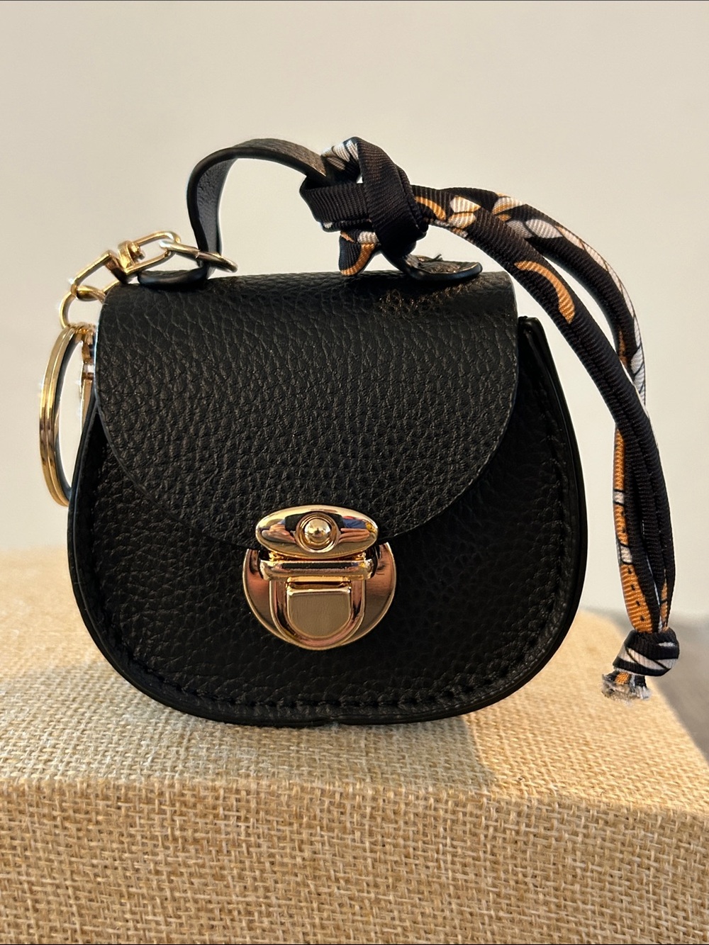 Black Mini Saddle Bag with Gold Hardware purse charm EarPod holder NEW